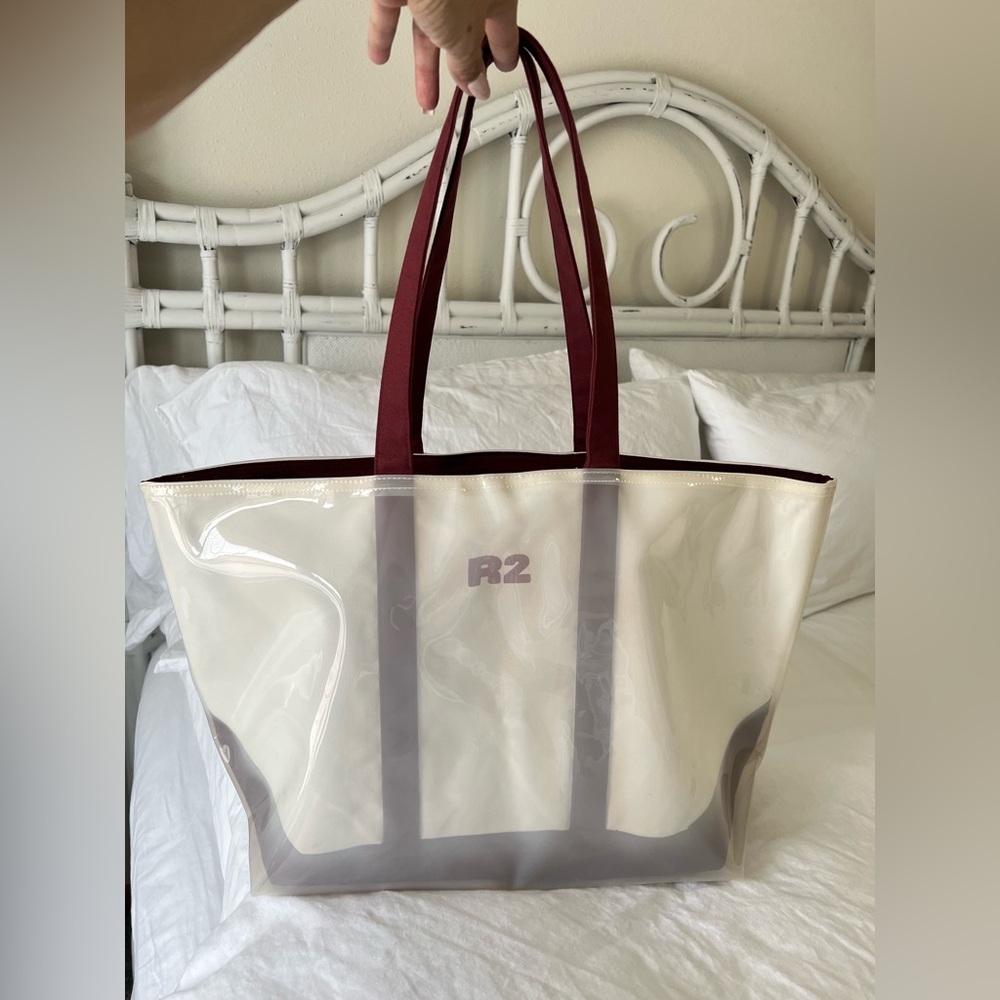 Round Two Clothing Streetwear Brand | Maroon PVC Shell Tote Bag | Large